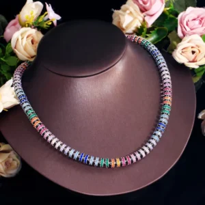 RENSINO Chunky Colorful Cubic Zircon Paved Round Tennis Chain Iced Out CZ Necklace For Women