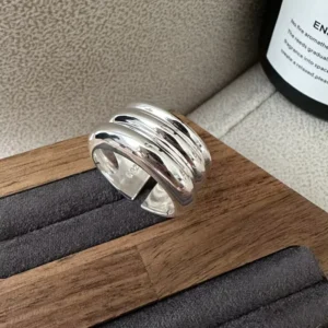 RENSINO Chunky Statement Ring 925 Sterling Silver Modern Minimalist Band Bold Finger Ring for Women Chic Geometric Jewelry