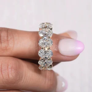 RENSINO Classic 10k 14k 18k Gold Personalized Oval Shape Moissanite Eternity Band Tennis Ring for Women