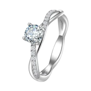 RENSINO Classic 5mm 0.5 CT Round Cut Moissanite Engagement Ring 925 Sterling Silver Wedding Jewelry For Women Fine Jewelry