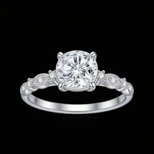 RENSINO Classic 925 Silver Rhodium Rose Gold Plated Moissanite Engagement Ring for Women