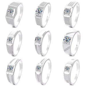 RENSINO Classic 925 Sterling Silver Prong Set 0.3ct 0.5ct 1ct Moissanite Brilliant Cut High Quality GRA Certified VVS Man Ring