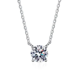 RENSINO Classic 925 Sterling Silver Round Moissanite Diamond Pendant Necklace