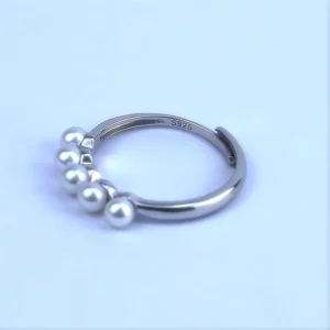 RENSINO Classic Asscher Cut Pearl 925 Sterling Silver Adjustable Ring for Women Wedding Jewelry