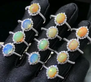 RENSINO Classic Colorful Opal Jewelry Ring Blue Opal Ring Gemstone Rings 925 Silver Sterling Silver Natural for Women High Quality ROHS