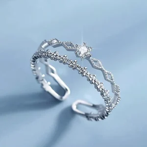 RENSINO Classic Copper Zircon Layer Chain Rings for Women Wedding Jewelry Adjustable Rings