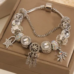 RENSINO Classic Cute Pet Angel White Glass Beads Elegant Trendy Girly Heart Bracelet