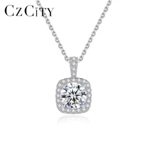 RENSINO Classic Daily Round Brilliant Cut Moissanite Link Chain Women Jewellery Silver Pendants