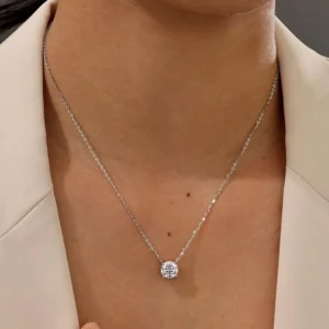 RENSINO Classic Design 18K Gold Plated 925 Sterling Silver GRA Certificated Brilliant Cut 6.5mm 1ct*1PC Moissanite Necklace