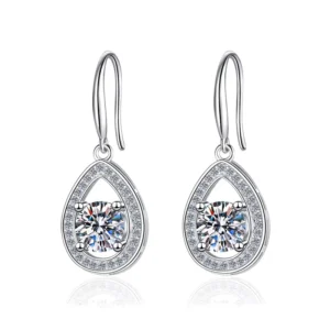 RENSINO Classic Elegant Bridal Fine Jewelry 925 Sterling Silver Water Drop Hollow Out Inlaid Moissanite Dangle Earrings for Women