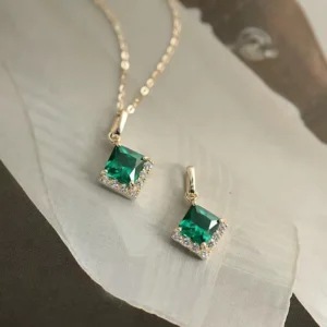 RENSINO Classic Emerald Pendant Green Zircon 14k Gold Women Jewelry 925 Sterling Silver Necklace