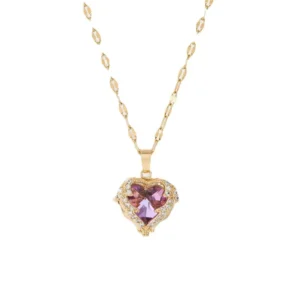 RENSINO Classic European and American Cross Border Ocean Heart Love Color Water Gold Pendant Women’S Non Fading Necklace