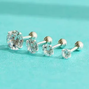RENSINO Classic Fashion Ins S925 Sterling Silver Zircon Earrings Round Four Claw Stud Earrings