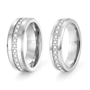 RENSINO Classic Fashion Jewelry 6mm 8mm Silver Color Eternity Cubic Zircon Inlay Tungsten Rings Men Women Couple Wedding Bands
