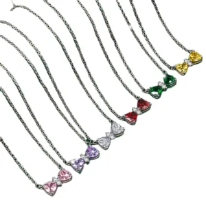 RENSINO Classic Fashion Jewelry Silver Plated Colorful Bow Zircon Pendant Necklace for Women