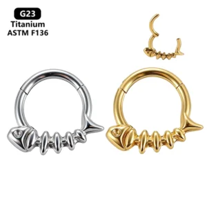 RENSINO Classic Fashion Piercing ASTM F136 Titanium Nose Ring Fish Paved Twist Hinged Segment Clicker 16G 18G Body Jewelry