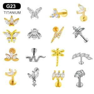 RENSINO Classic Fashion Piercing ASTMF G23 F136 Titanium Stainless Steel Punk Style Tooth Shape Labret Lip Nose Ring Unisex Body Jewelry