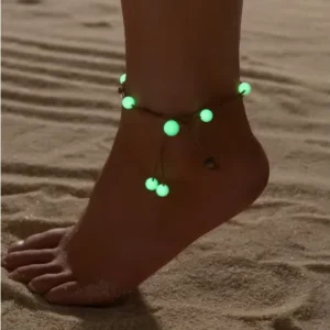 RENSINO Classic Fashion Vacation Style Glow-in-the-Dark Acrylic Beaded Wax Cord Anklet Single Layer Ankle Bracelet Jewelry