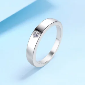 RENSINO Classic Fine Jewelry Round Cut Moissanite Engagement Ring 925 Sterling Silver Plated White Gold Couple Proposal Diamond Ring