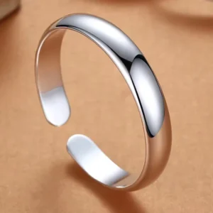 RENSINO Classic Glossy Plain Silver Plated Copper Cuff Bracelet for Unisex