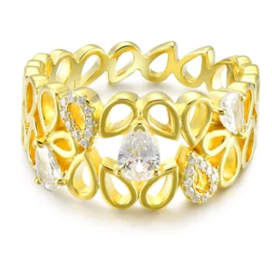 RENSINO Classic Hollow 925 Sterling Silver Ring Setting Cubic Zirconia Gold Plated Jewelry Ring