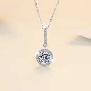 RENSINO Classic Jewelry GRA Certificate S925 Sterling Silver 0.5&1&2CT VVs1 Moissanite Pendant Necklace Engagement Wedding for Women