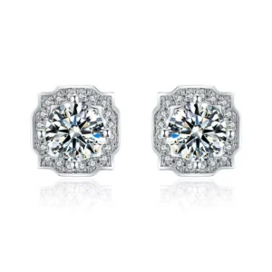 RENSINO Classic Light Luxury Women’s S925 Sterling Silver Rhodium Plated Claw Setting GRA Certified Brilliant Earrings