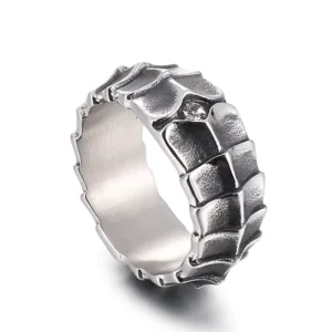 RENSINO Classic Men’s Rhinestone Antique Silver Plated Stainless Steel Engagement Ring Fancy KL007