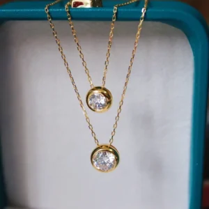 RENSINO Classic Minimalist Design S925 Sterling Silver Bezel Set Round Zirconia Pendant Necklace for Women