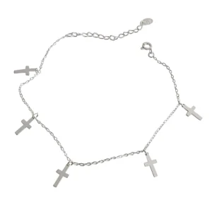 RENSINO Classic Minimalist Religious Jewelry 925 Sterling Silver Tiny Dainty Cross Charm Thin Chain Anklet for Women
