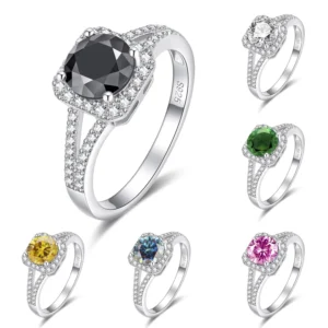 RENSINO Classic Moissanite Ring Varies Color Custom Band 925 Sterling Silver Jewelry 1Ct Mossanite Ring Round Engagement Ring for Women