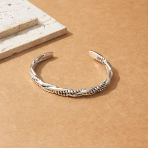 RENSINO Classic Personalized Antique Silver Twist Weaving Cuff Retro Fashion Bracelets Vintage Twisted Rope Bangle Bracelet
