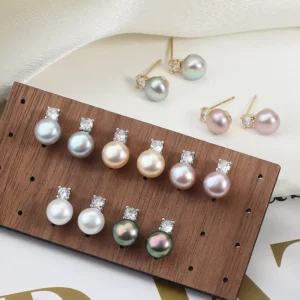 RENSINO Classic Princess Diana Pearl Stud Earrings Natural Freshwater Brass 925 Silver Needle Diamond Inlaid High Light Multi Color