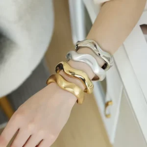RENSINO Classic Punk Irregular Wave Open Bangles Women on Hand Vintage Cuff Bracelet Steampunk Accessories