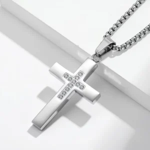 RENSINO Classic Religious Christian Silver Black & Gold Stainless Steel Necklace Men’s Birthday Anniversary Engagement Gift