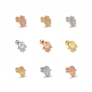 RENSINO Classic Retro Palm Ear Stud 18K Gold Plated Piercing Screw Ball Stud European and American Creative Hollow Earrings for Women