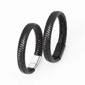 RENSINO Classic Retro Woven Leather Bracelet With Stainless Steel Magnetic Buckle Fashion Charm Bracelets for Men