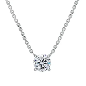 RENSINO Classic Round Brilliant Lab Grown Diamond Solitaire Necklace Solid 14K 18K White Gold Four Prong Pendant for Women Fine Jewelry