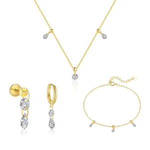 RENSINO Classic S925 Fashion Jewelry Sets Round Zircon Pendant Necklace Bracelets Drop Dangle Earrings for Women