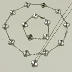 RENSINO Classic S925 Silver Plated 18K Gold Rose Gold Laser Necklace and Bracelet Set Fashion Jewelry