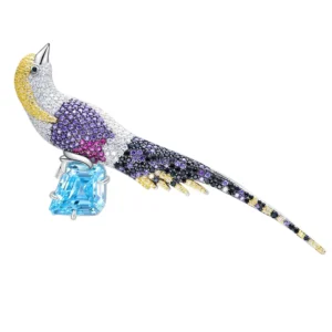 RENSINO Classic Silver Tone Simulated Color Diamond Brooch Gold Plating Sterling Silver 925 Brooch