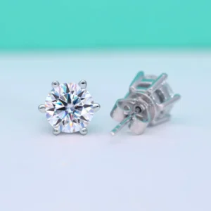 RENSINO Classic Six Claw Moissanite Electroplated Stud Earrings Women’s Sterling Silver Simple Fashion All Match High End S925