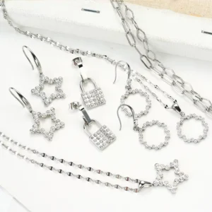 RENSINO Classic Stainless Steel Jewelry Set for Women Necklace and Earrings Set Wedding Anniversary Gift