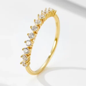 RENSINO Classic Style Half Round Exquisite Zircon Arrangement 925 Sterling Silver Ring for Woman Jewellery