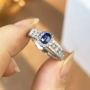 RENSINO Classic Style Natural Sapphire Oval Cut Wedding Couple Set New Design Sterling Silver Girls Ring White Gold & Rhodium Plated