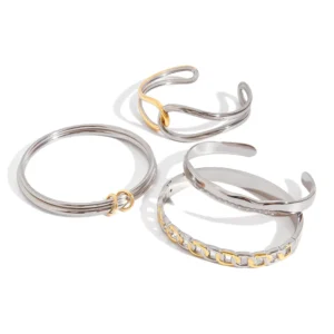 RENSINO Classic Style Women’s Gold Plated Stainless Steel Geometric Double Ring 60 Large Chain Link Bracelet Trendy Gift Jewelry