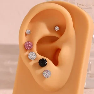 RENSINO Clay Ball Zircon Nose Rings Women Stud 316L Stainless Steel Body Piercing Jewelry