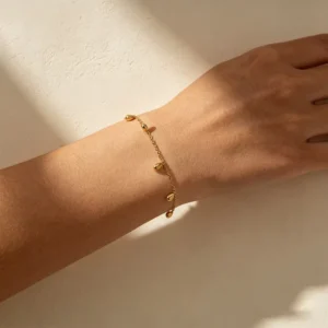 RENSINO Clioro Gold Stainless Steel 3D Heart Charm Dainty Chain Bracelet Minimalist Fashion Jewelry for Women Daily Accessories