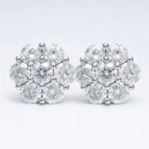 RENSINO Cluster Flower Design Unisex 8mm-15mm Moissanite Earrings Men Hiphop 925 Sterling Silver Moissanite Stud Earrings Women