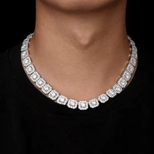 RENSINO Cluster Tennis Chain Necklace Silver Bling Cz Iced Out Chain Necklace Gift For Women